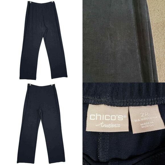 Chicos Travelers Pants Black Women’s Size 2 US Large Slinky Knit Straight - Picture 1 of 7